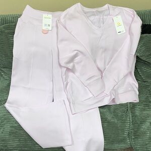 GLOWMODE Soft Pink V-Neck Sweatshirt and Pants Set